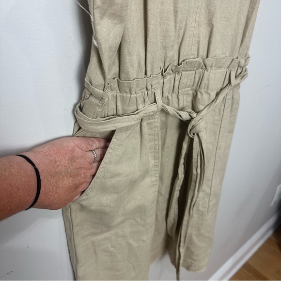 Splendid Linen Mini Dress Tan Khaki Spaghetti Straps Belt Tie - Picture 5 of 8